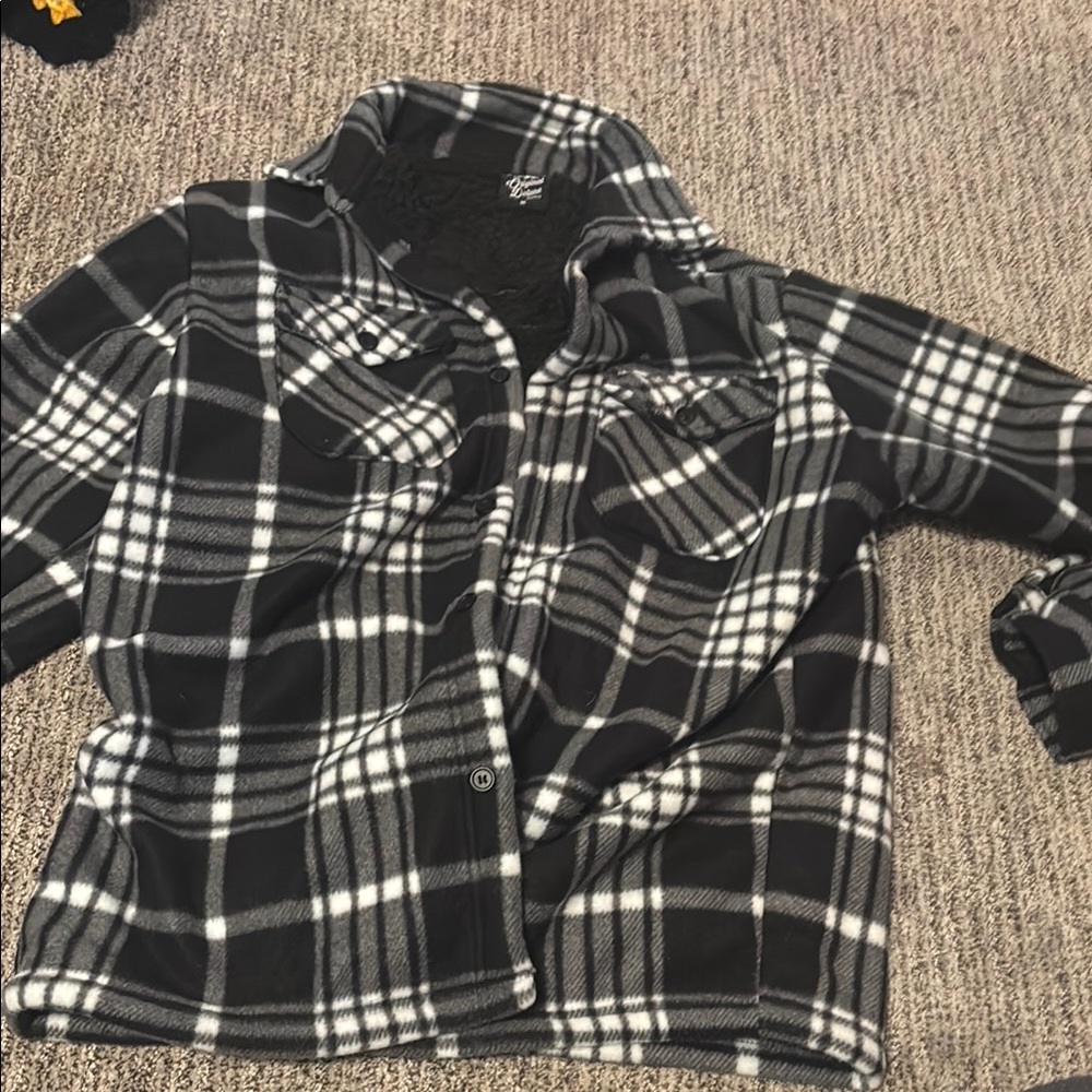 Black and White Plaid Jacket Fleece Fluffy Winter Coat Warm